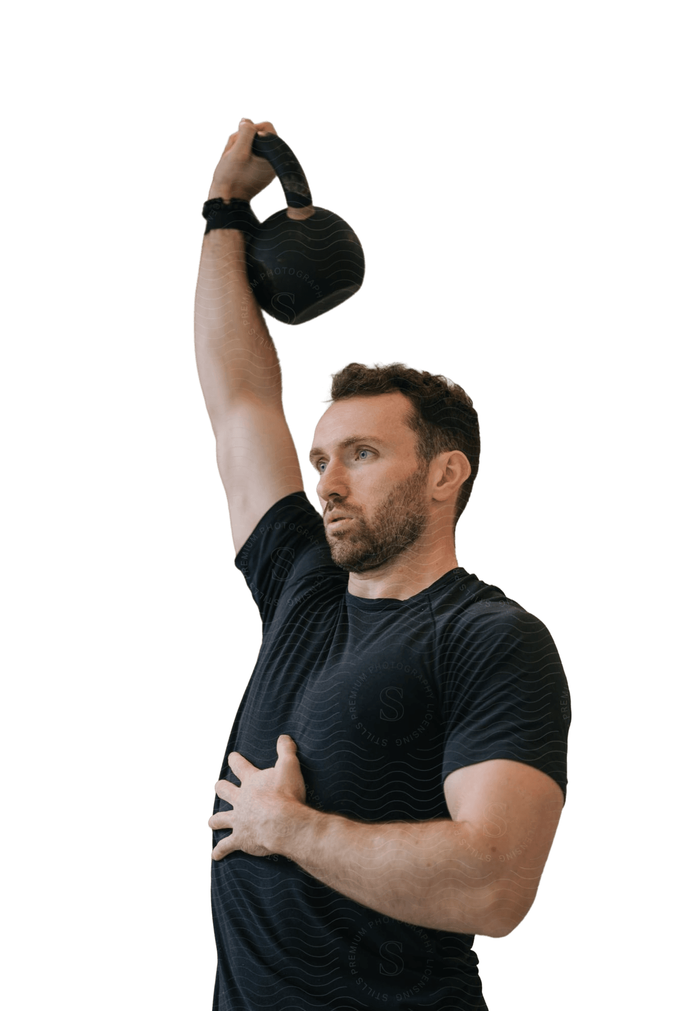Man stretching with a kettlebell