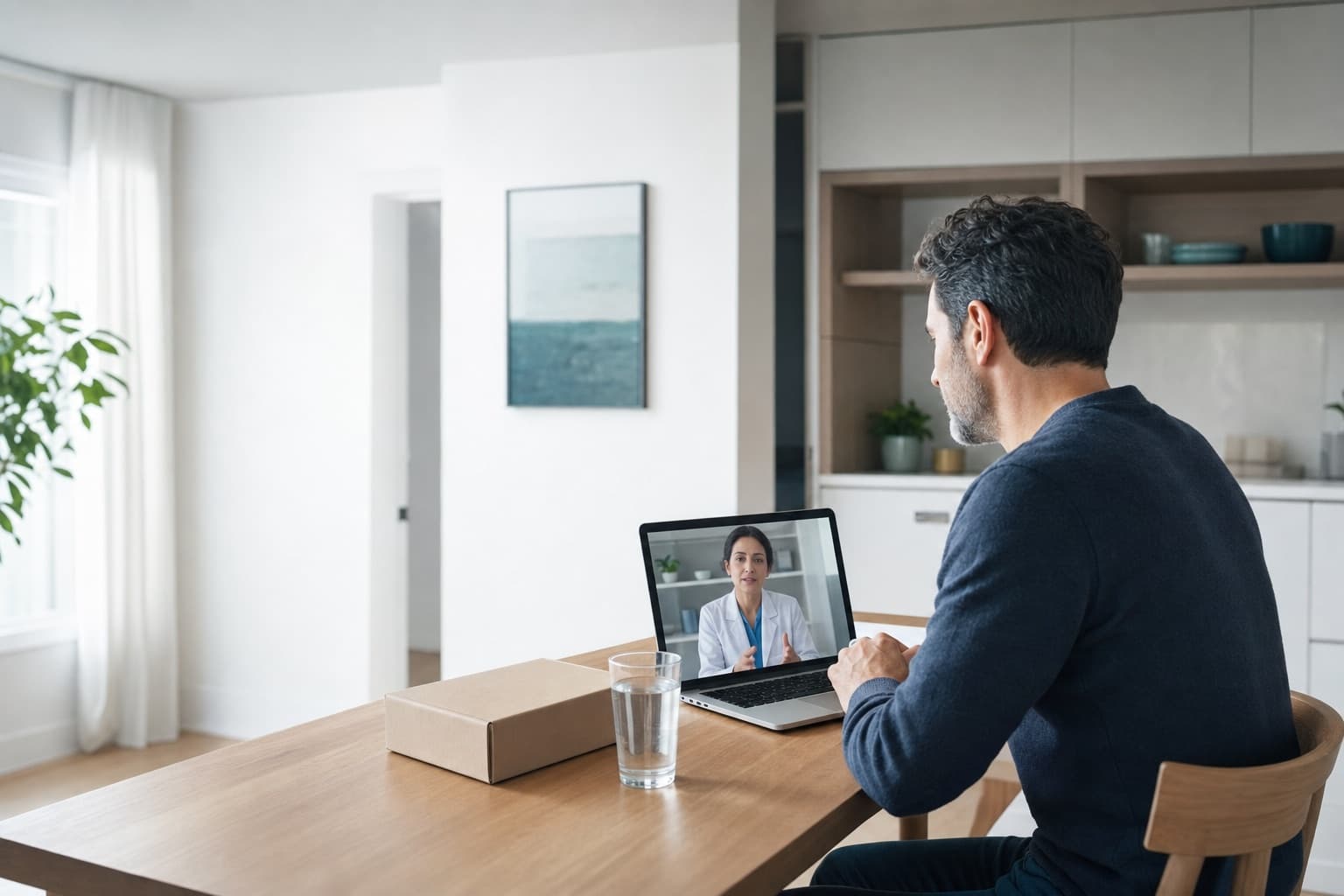 A person meeting a clinician through a video consultation